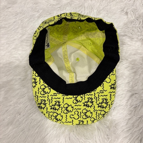 Disney Parks Authentic Original Neon Yellow Cap Hat O/S Static Squiggle Mickey - Picture 6 of 11